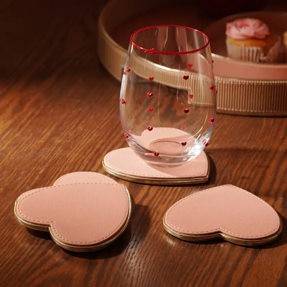 Pink Shaped Leather Coaster Set