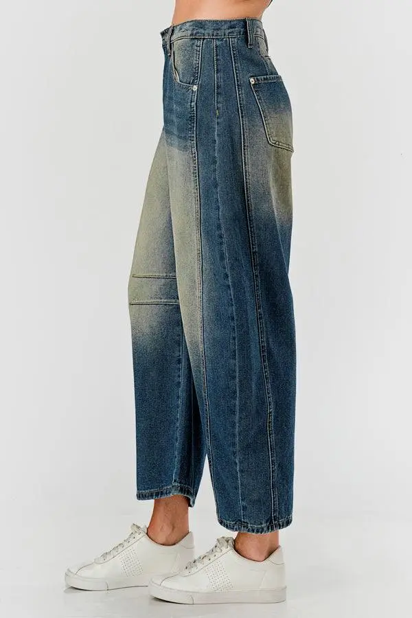 Relaxed Mid Rise Barrel Denim Pants