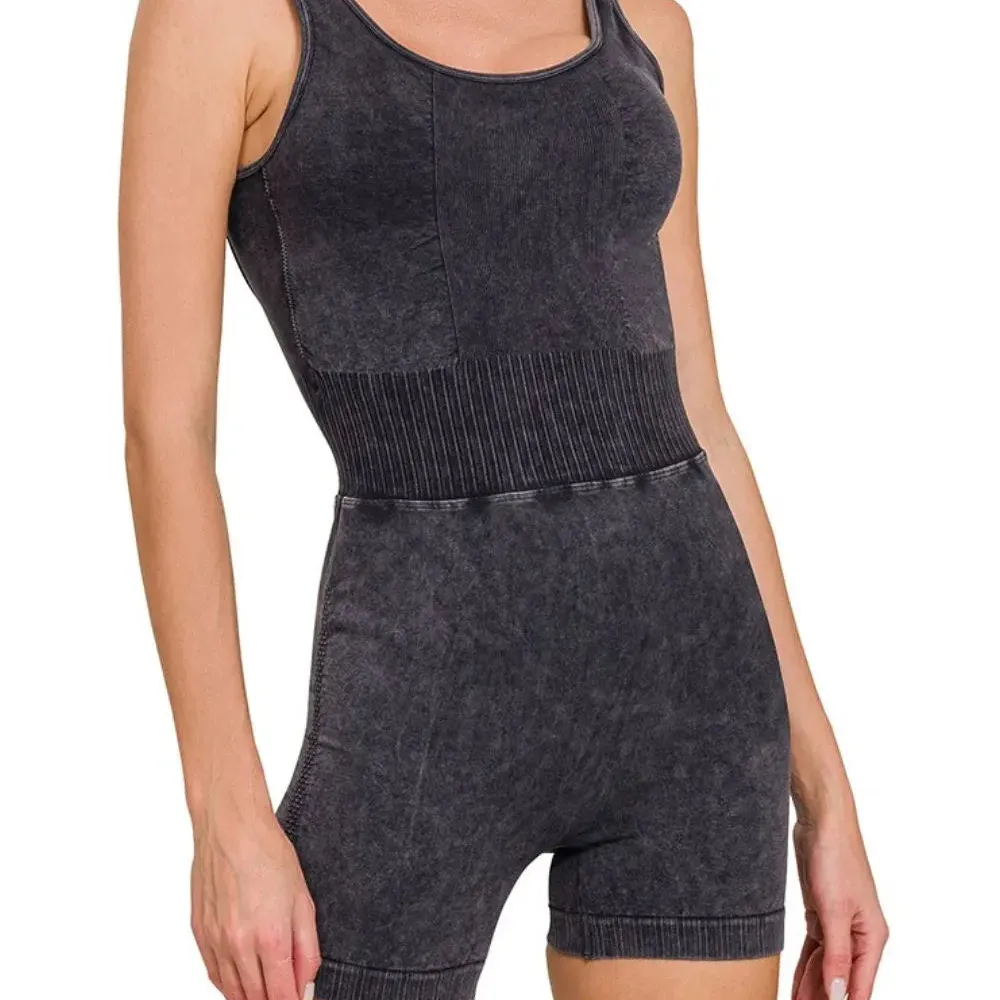 Washed Sports Romper with Removable Bra Pad