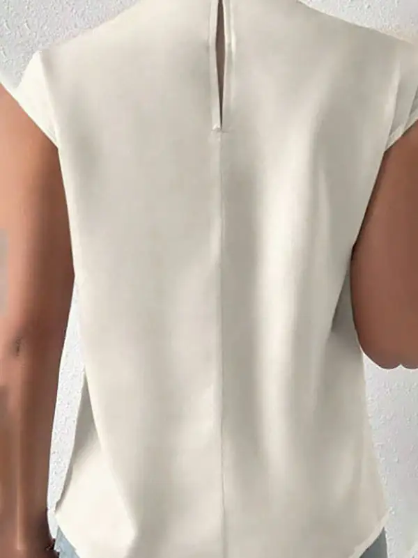 Relaxed Sleeveless Cutout Pleat Detail Mock Neck T-Shirt