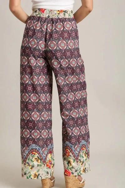 Relaxed Full Size Mixed Print Elastic Waistband Pants Plus Size
