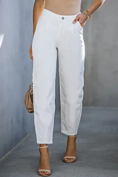 High Waist Straight Detail Denim Jeans
