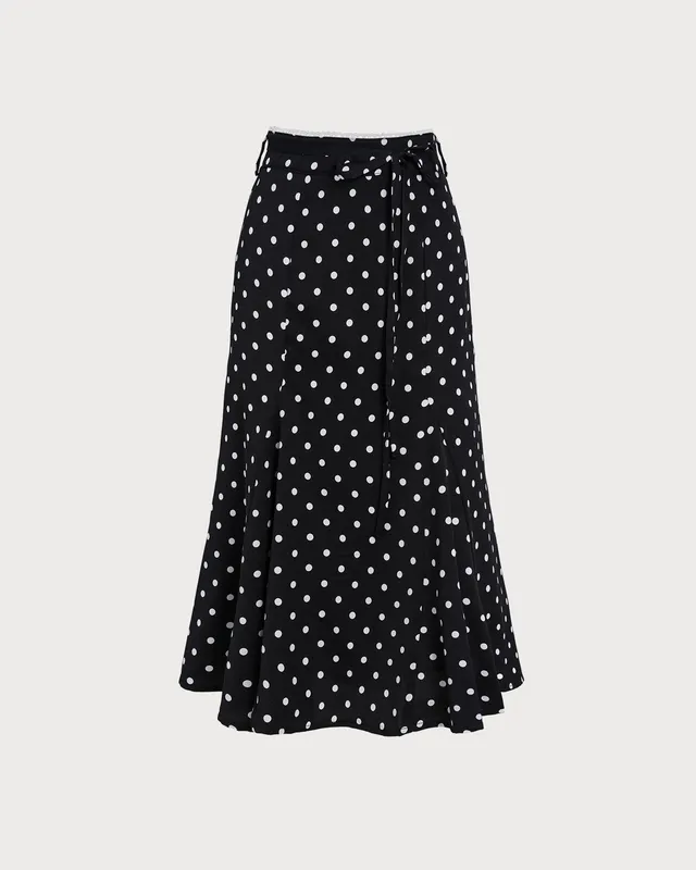 Black Polka Dot Mermaid Midi Skirt