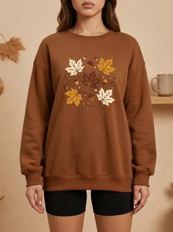 Classic Layer Maple-Leaf Printed Acorn Graphic Sweatshirt