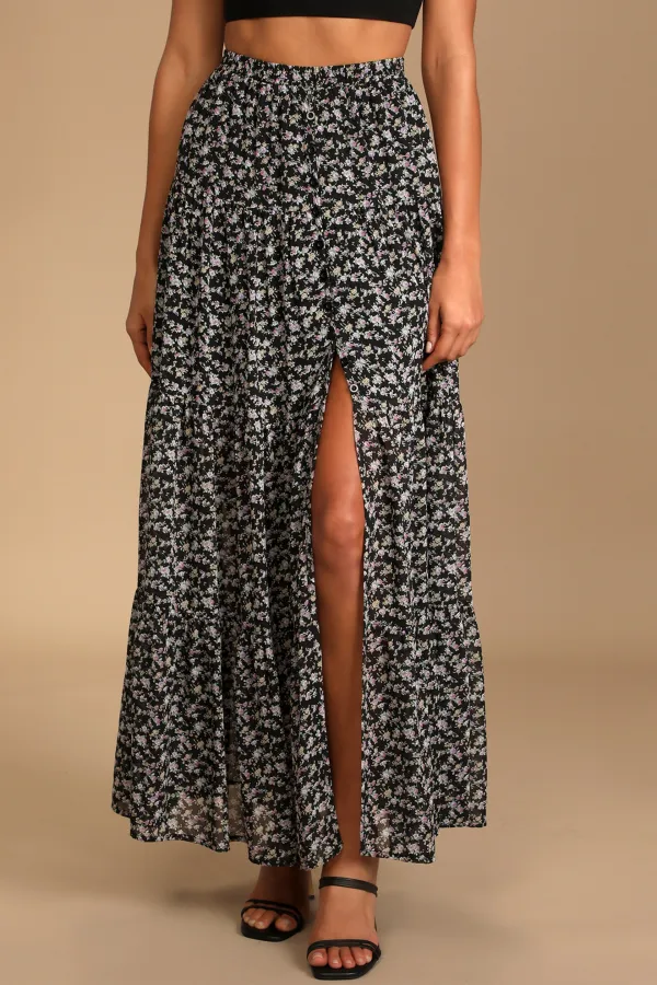 Casual Style Floral Print Tiered Maxi Skirt