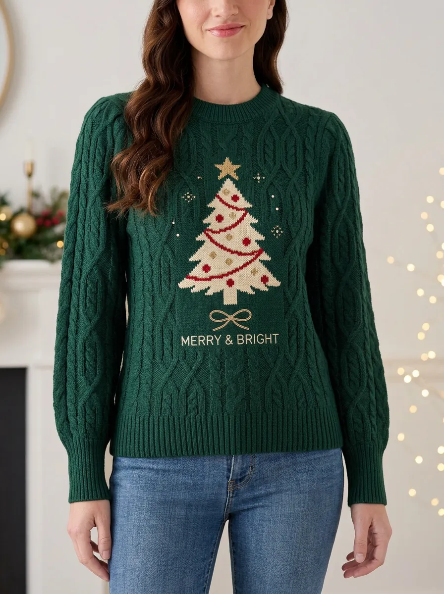 Christmas Tree Merry & Bright Patterned Knitted Sweater