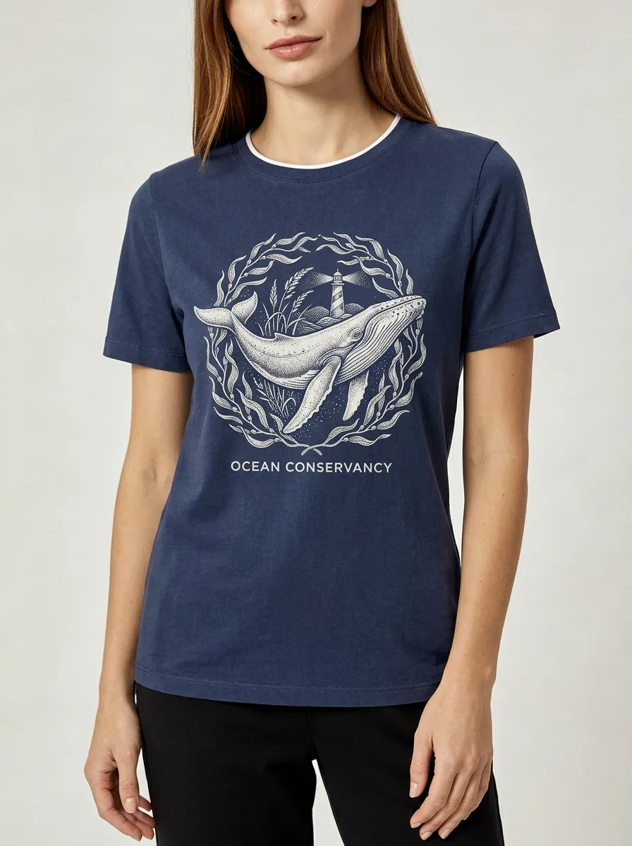 Women's Ocean Lover Whale Lighthouse Printed T-shirt