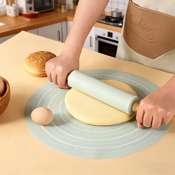 Round Silicone Pastry Mat and Rolling Pin Set