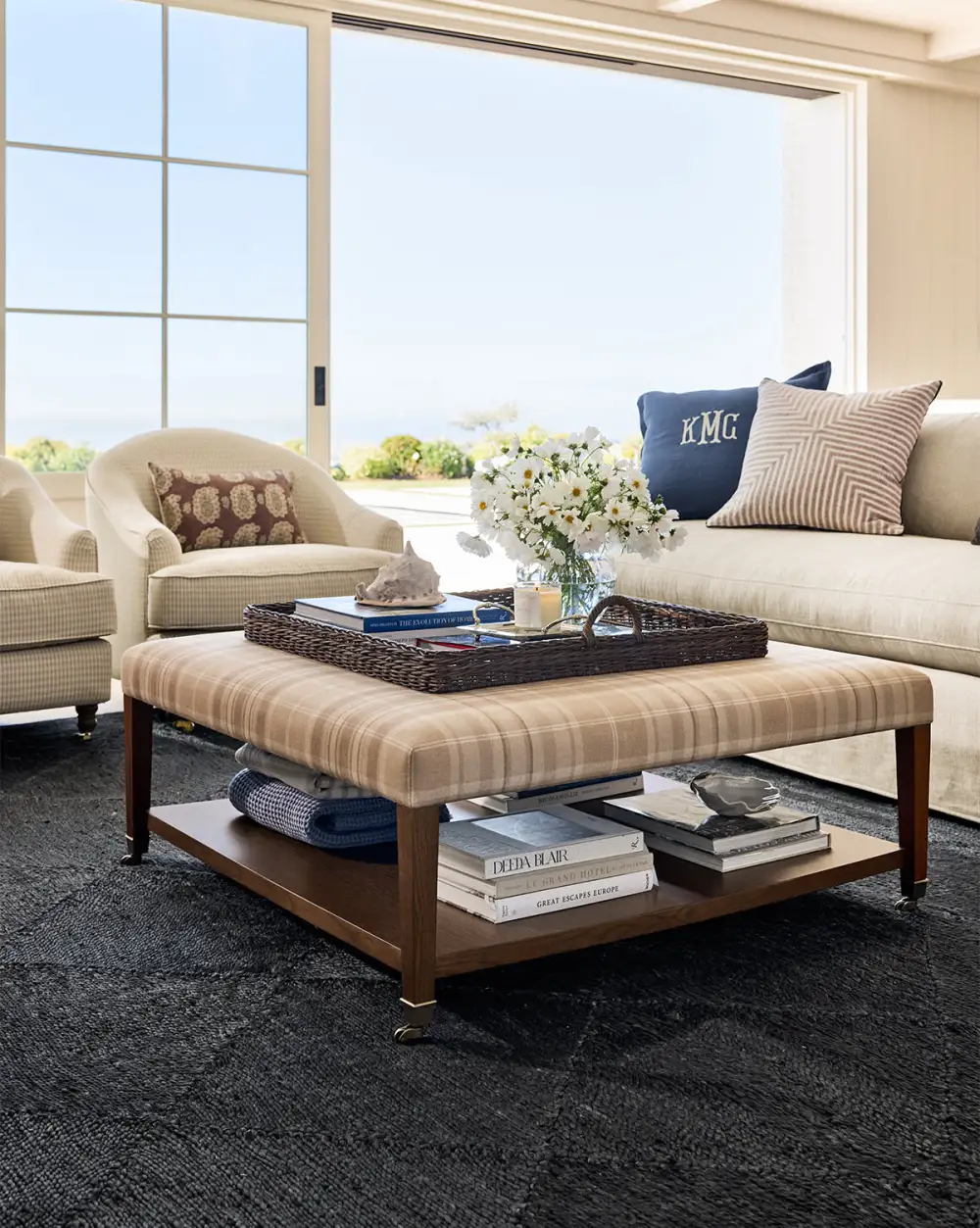 Storage Wood Coffee Table Ottoman