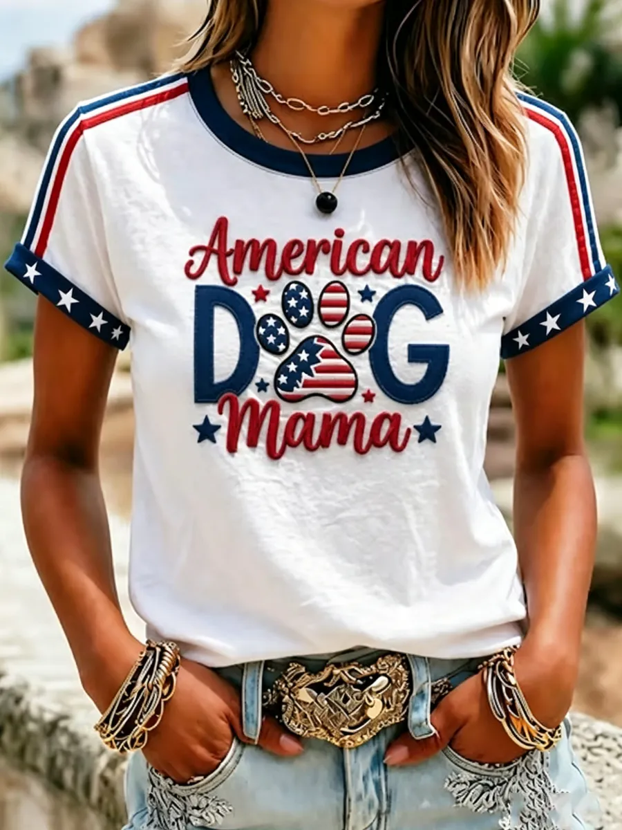 Women'S Proud American Dog 250Th Anniversary Patriotic Claw Print T-Shirt