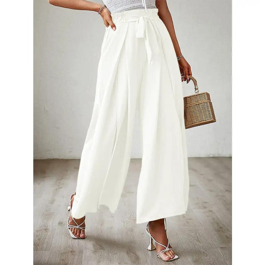 Classic Tied Slit Wide Leg Pants