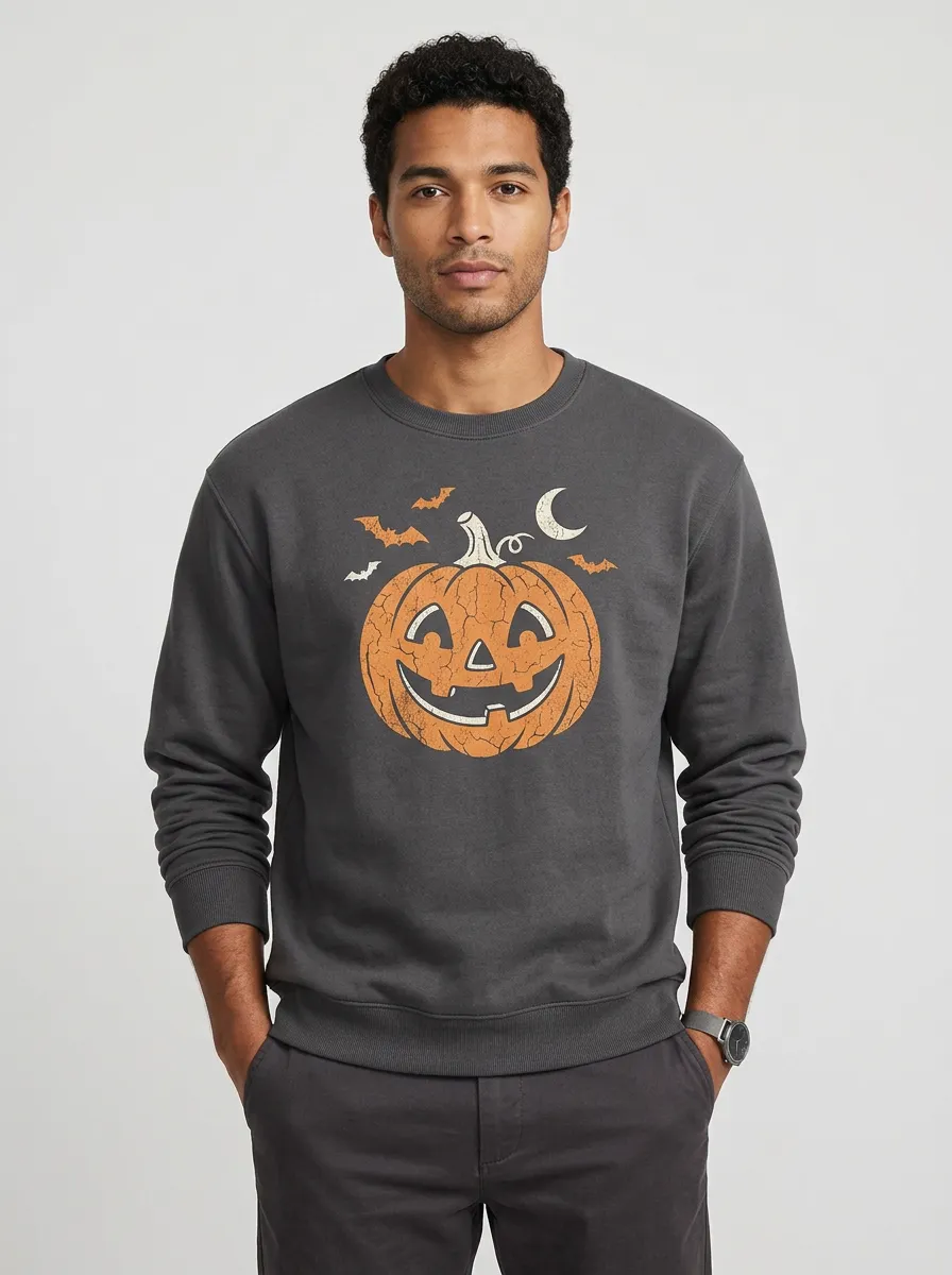 Men's Halloween Pumpkin Bats Moon Sweatshirt