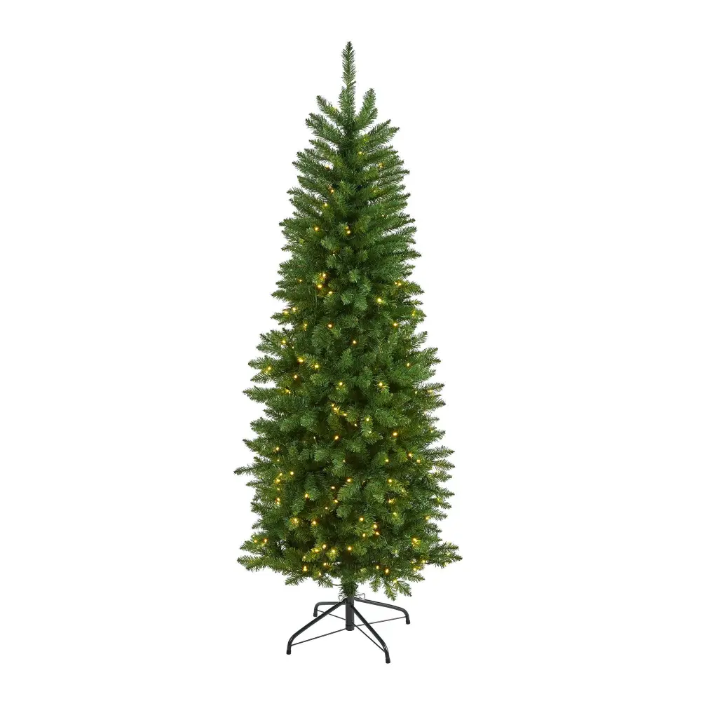 Slim Mountain Pine Artificial Christmas Tree with Clear LED Lights Home Botanical