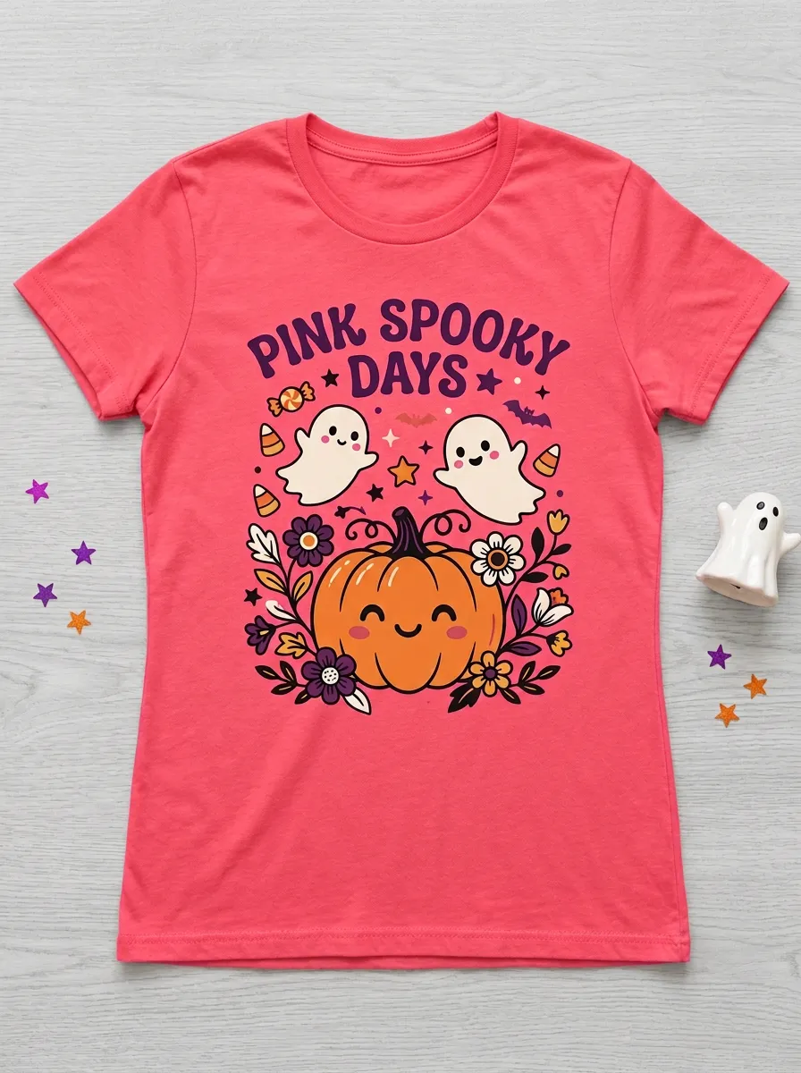 Ghost Pumpkin Floral Halloween Graphic T-Shirt