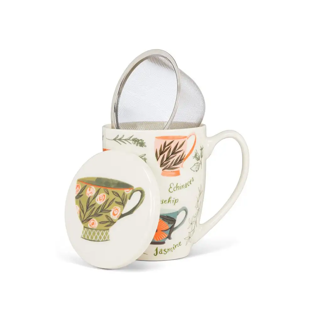 Tea Garden Covered Bone China Mug and Strainer