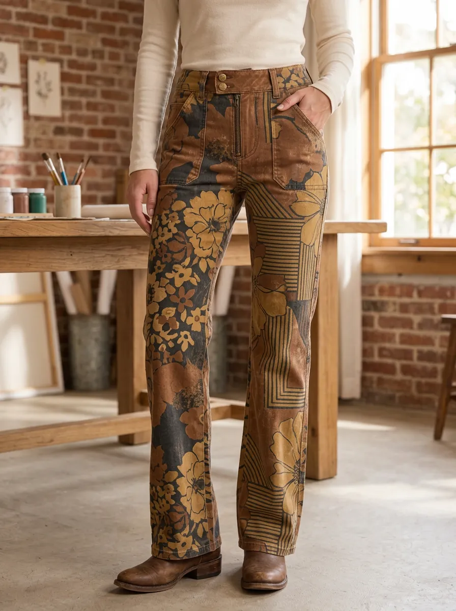 Women's Relaxed Vintage Floral Geometric Printed Pants