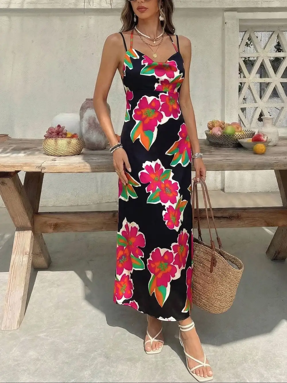 Spaghetti-Strap Floral Midi Dress