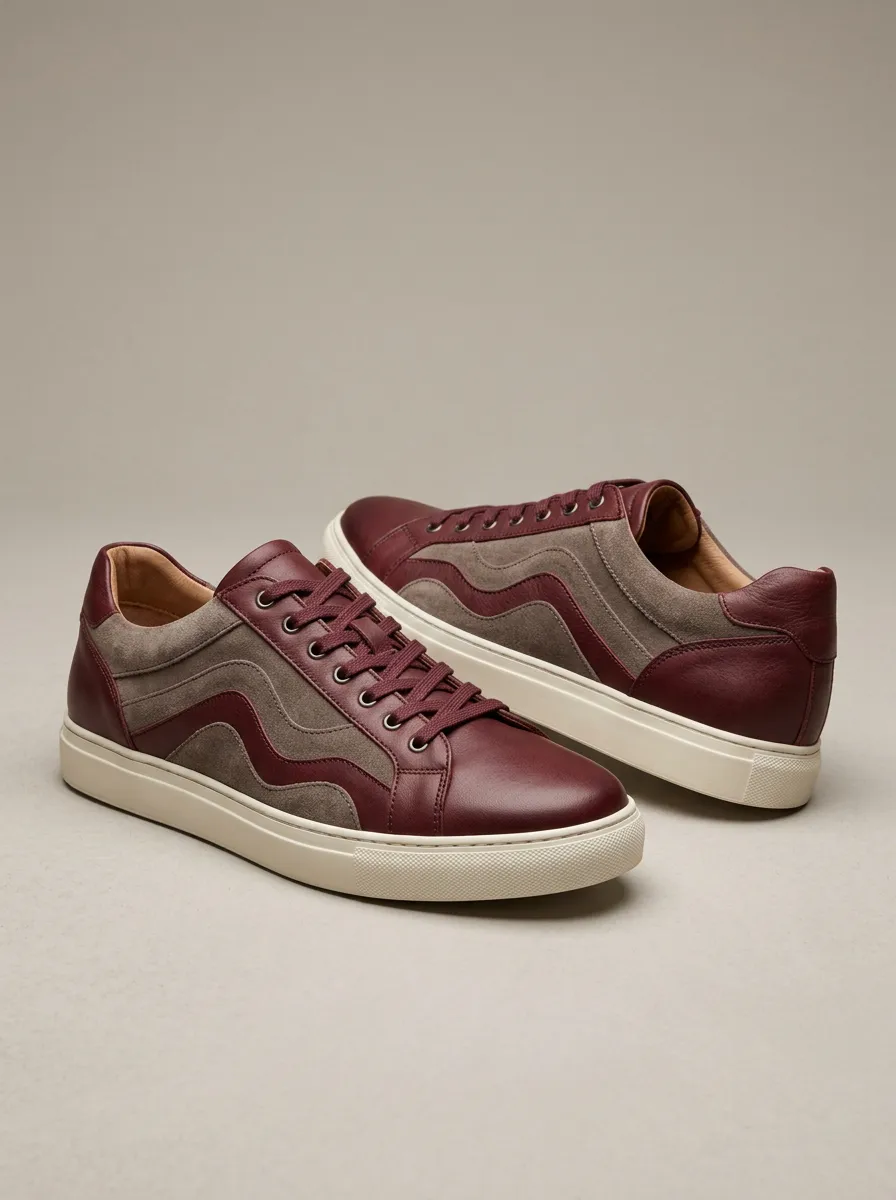 Men's Casual Suede Wavy Pattern Print Sneakers