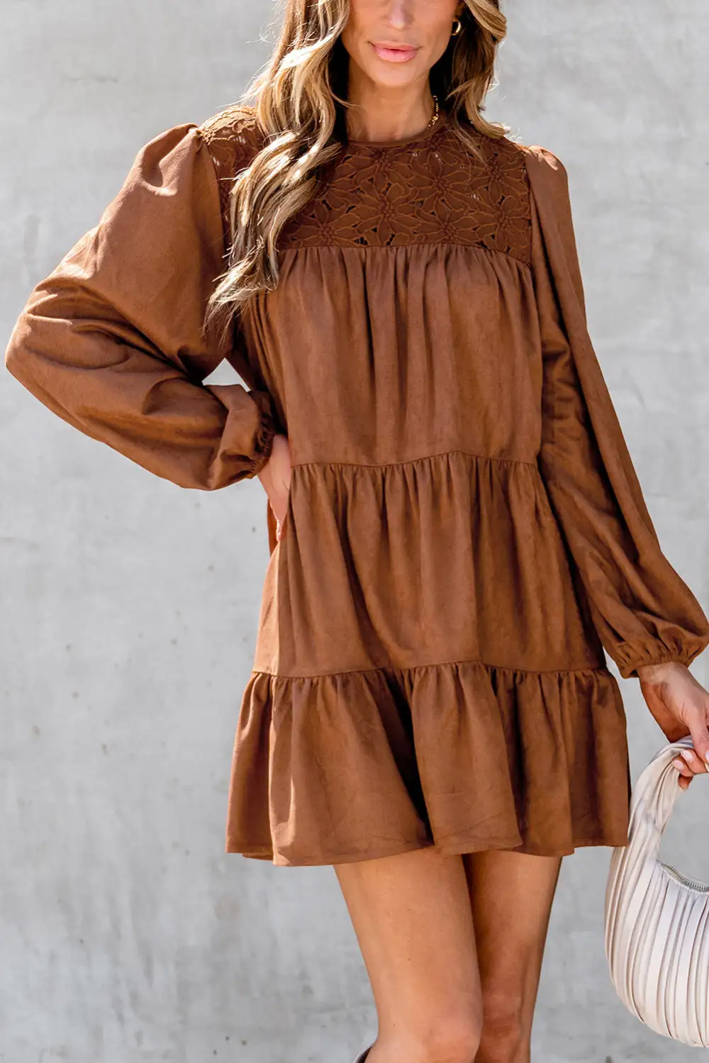 Floral Lace Detail Ruffle Trim Mini Dress