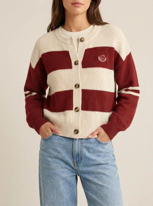 Rugby Striped Embroidered Cardigan