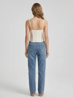 Floral Lace-Trim Button-Front Women's Corset Top