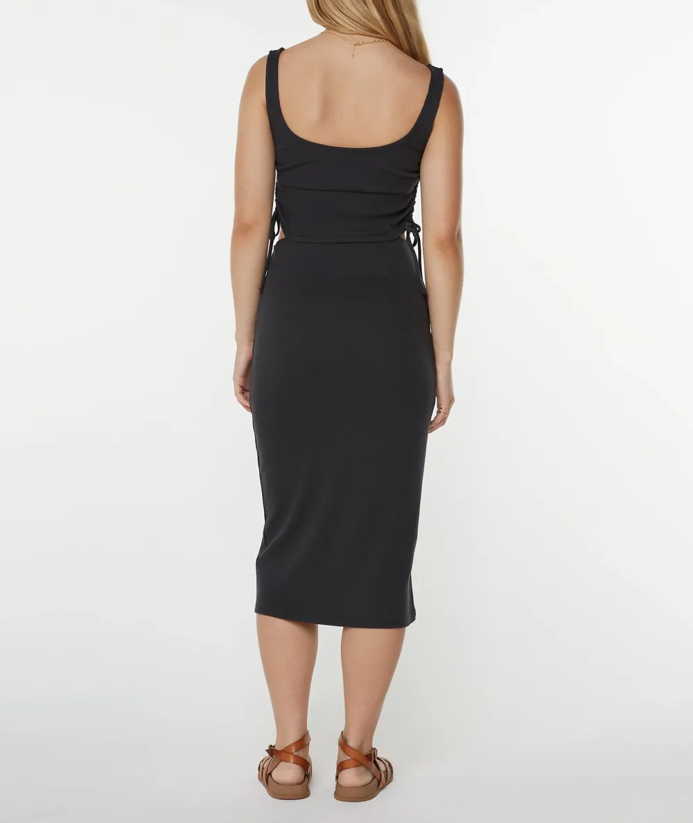Side-Opening Lace-Up Solid-Color Dress