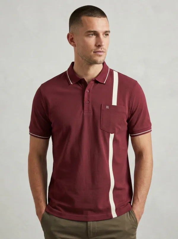 Men's Knit Ribbed Textured Vertical-Stripe Pocket Running Graphic Polo Shirt