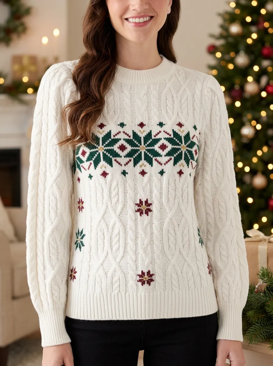 Christmas Snowflake Pattern Cable Knit Sweater