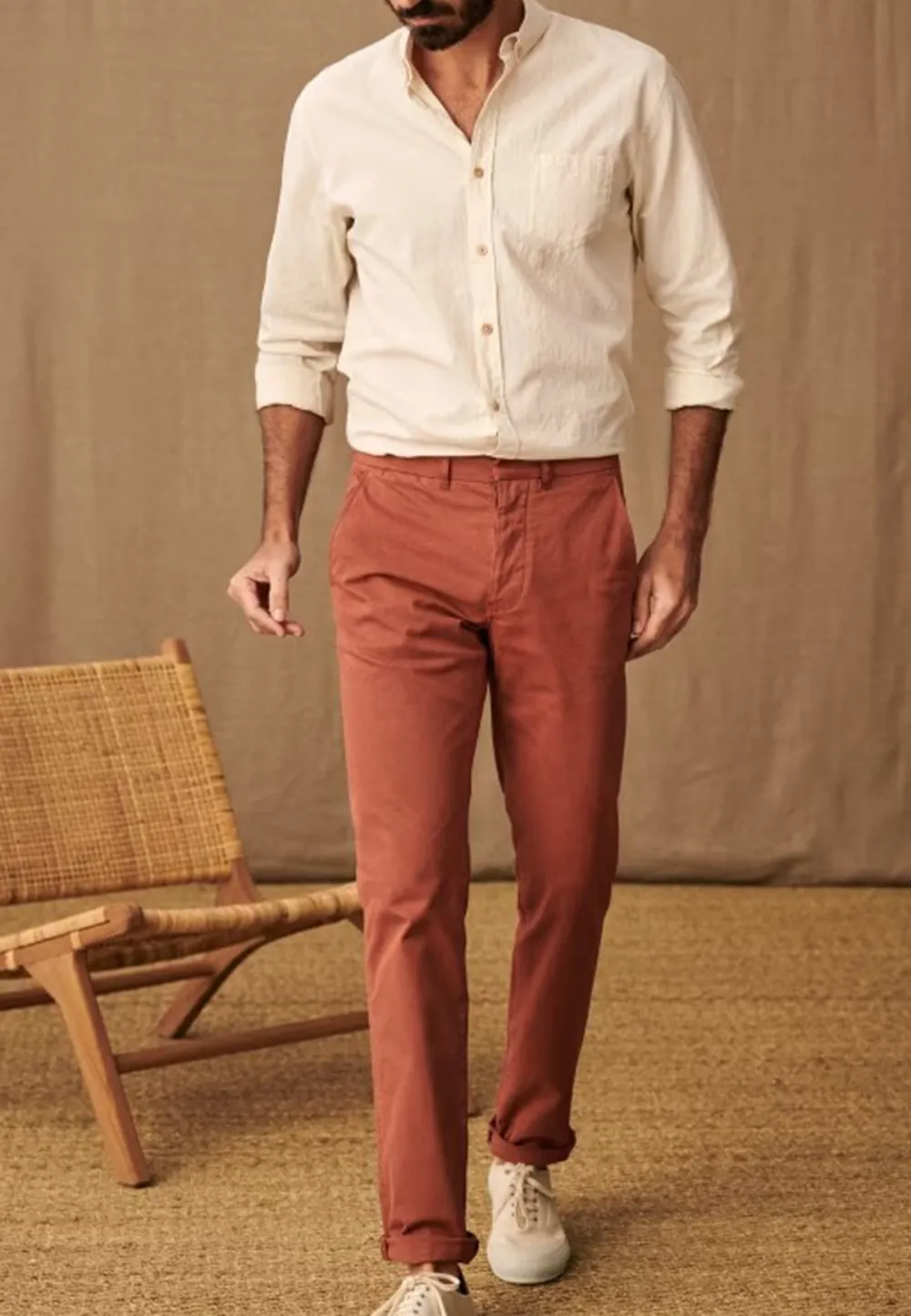 Beige Neutral Cotton Linen Blend Button Down Shirt