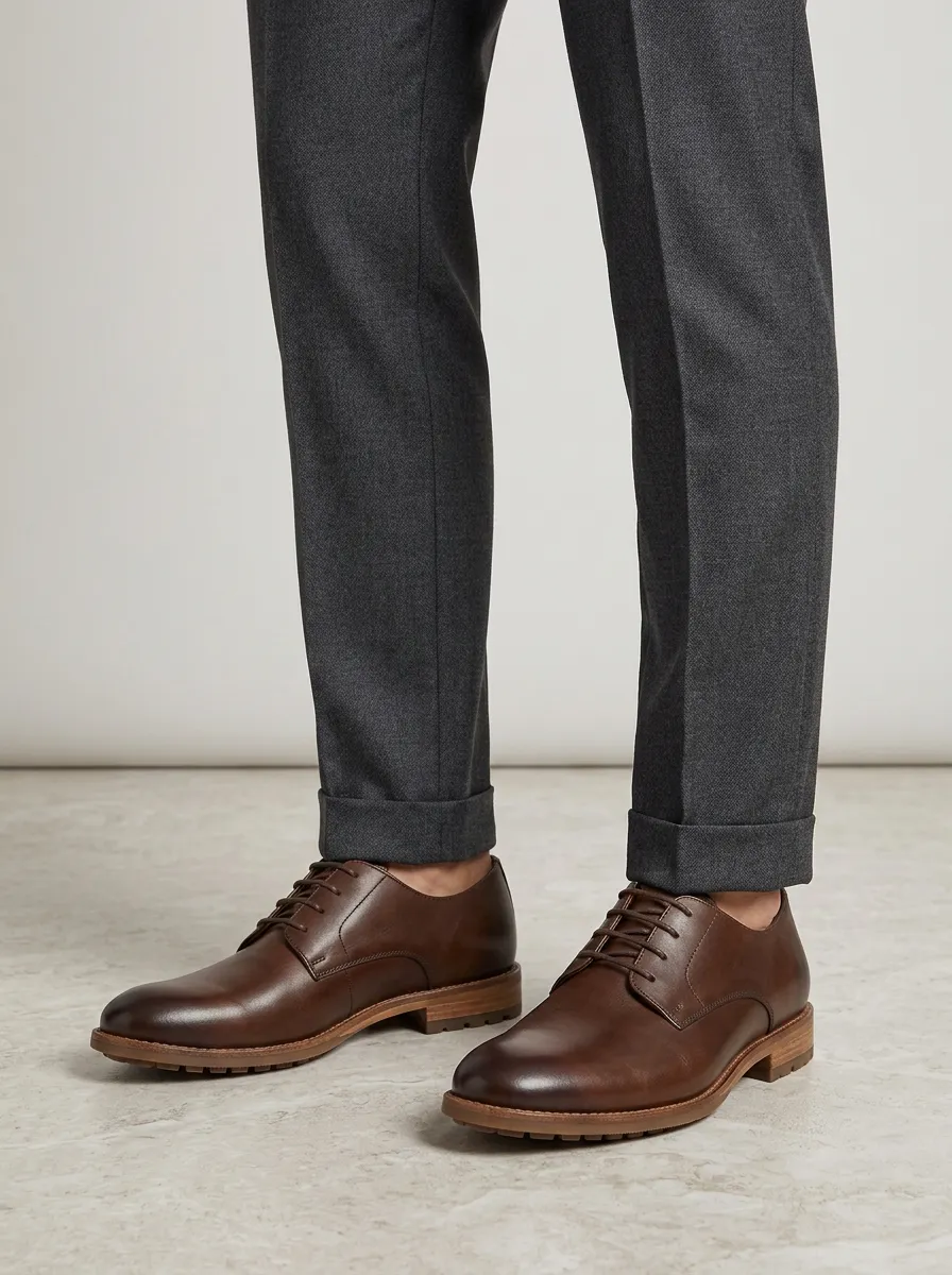 Men's Classic Leather Lace-Up Derby Shoes