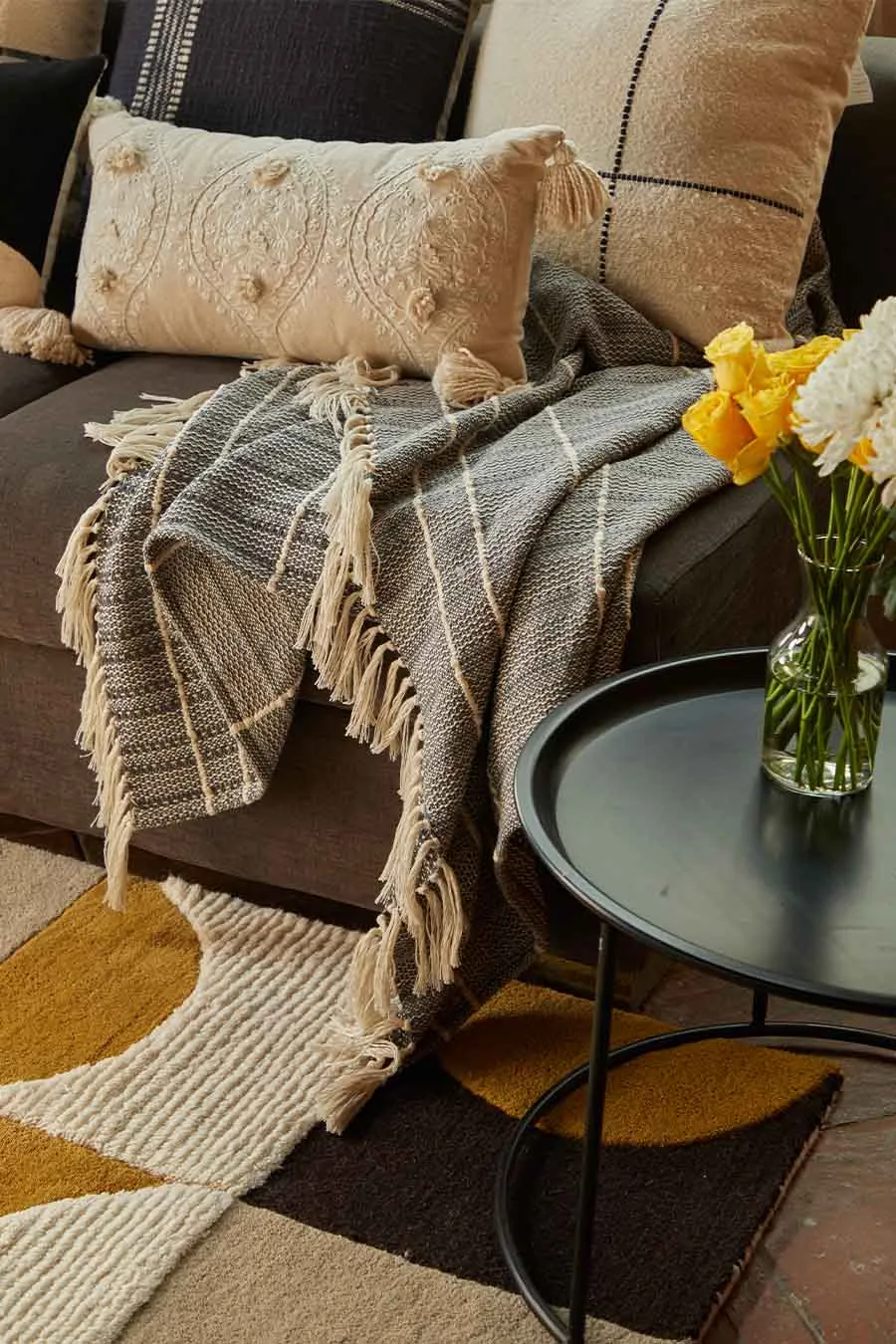 Artisan Embroidered Cotton Lumbar Decorative Cushion Cover