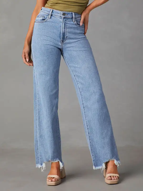 Loose Simple Tassel Straight Denim Jeans