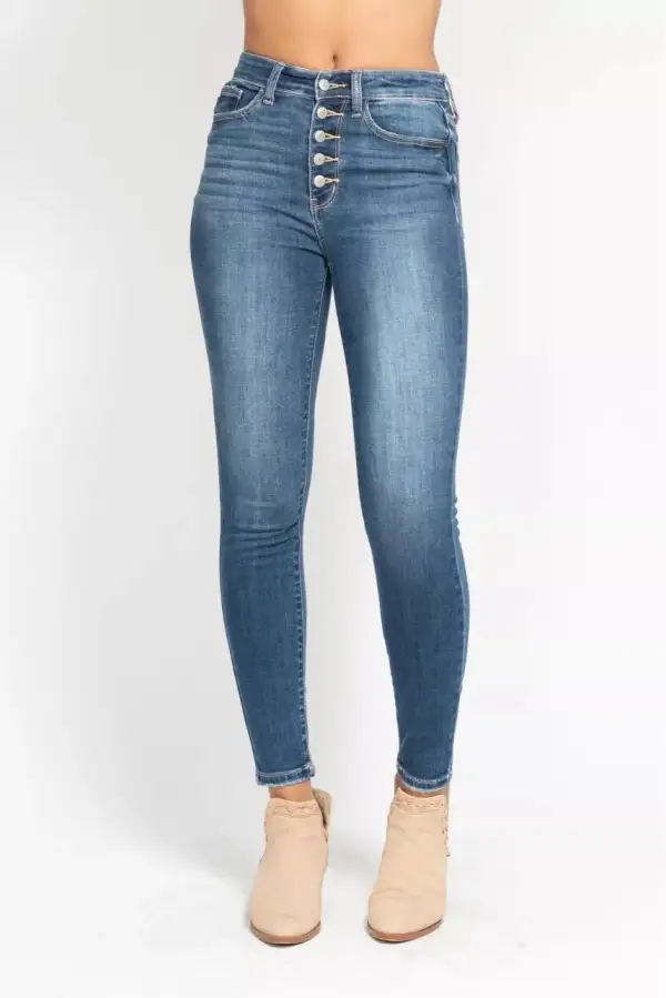 Full Size High Rise Button Fly Skinny Jeans Plus Size