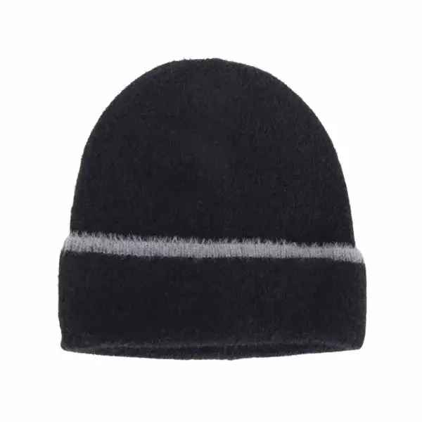 Soft Feather Yarn Striped Cuff Beanie