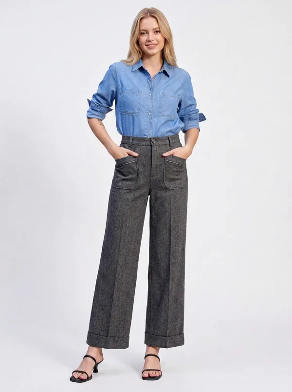 Women's Casual Fashion Herringbone Pattern Printed Wide Leg Trousers