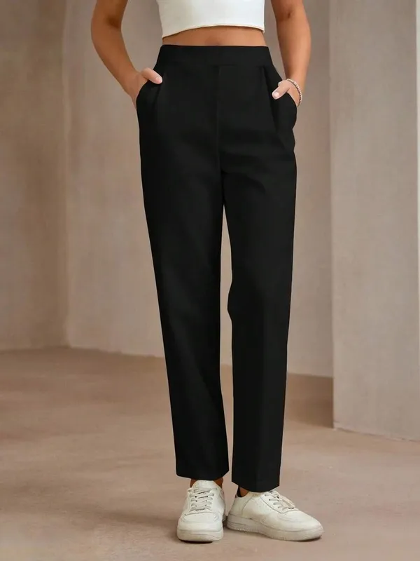 Black Straight Leg Pocket Zip Front Pants