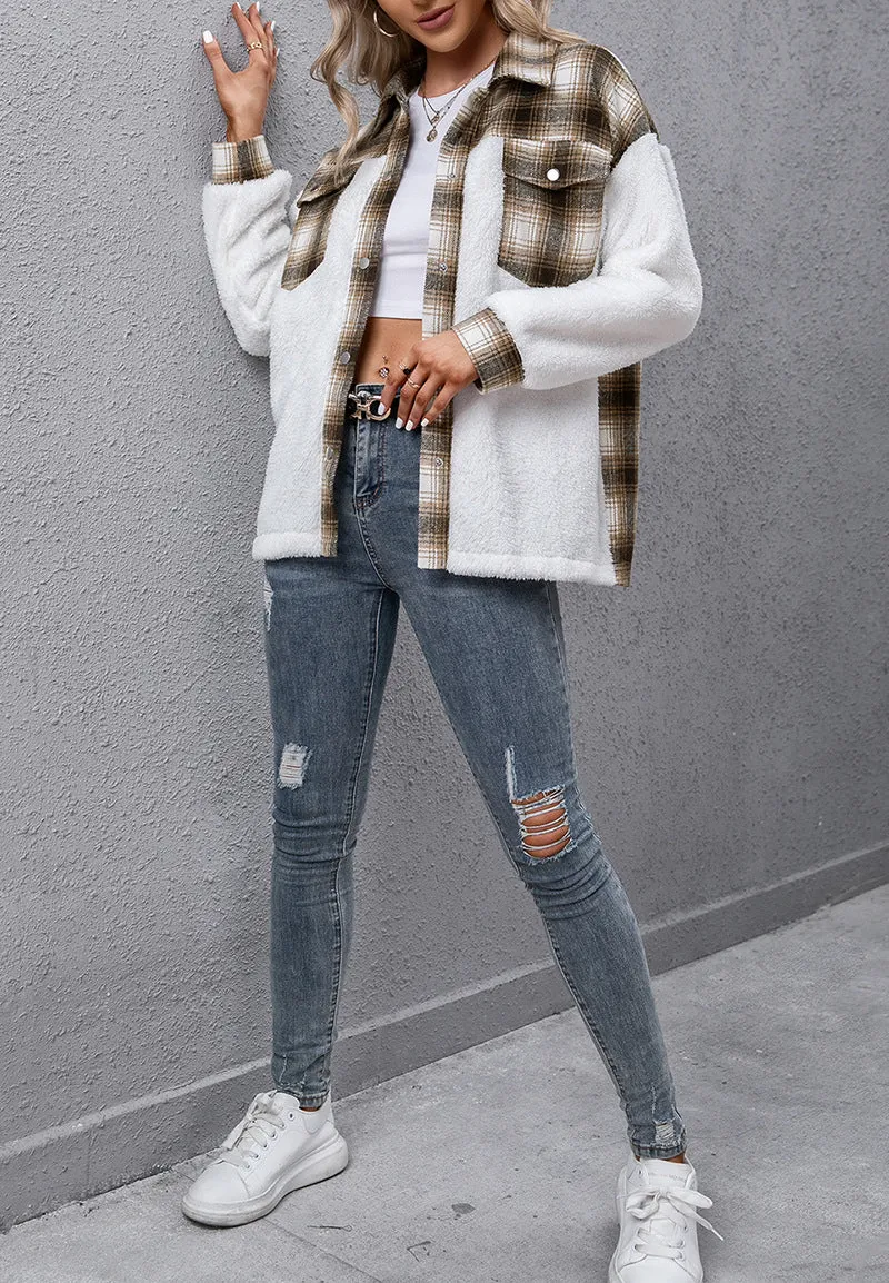 Button-Down Collared Plaid Jacket