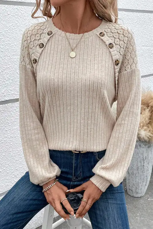 Button Front Ribbed Everyday Knit Top