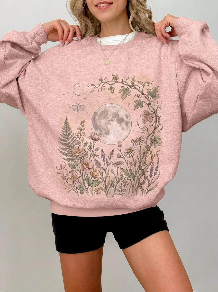 Women's Botanical Moon Floral Printed Sweatshirt
