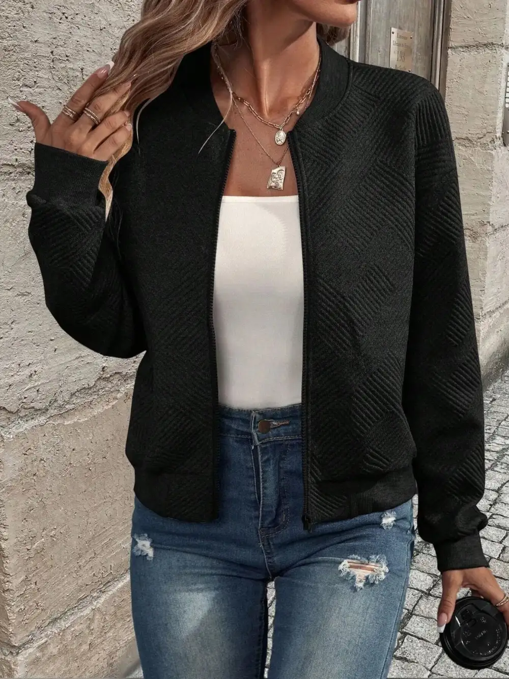 Refined Zip-Up Textured Jacket