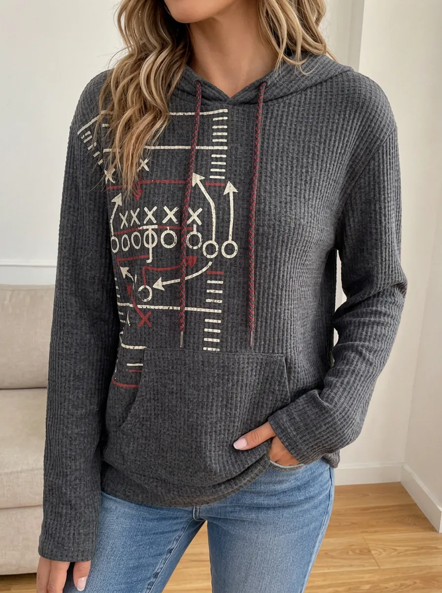 Women's Gridiron Football Fan American Football Play Printed Waffle Hoodie