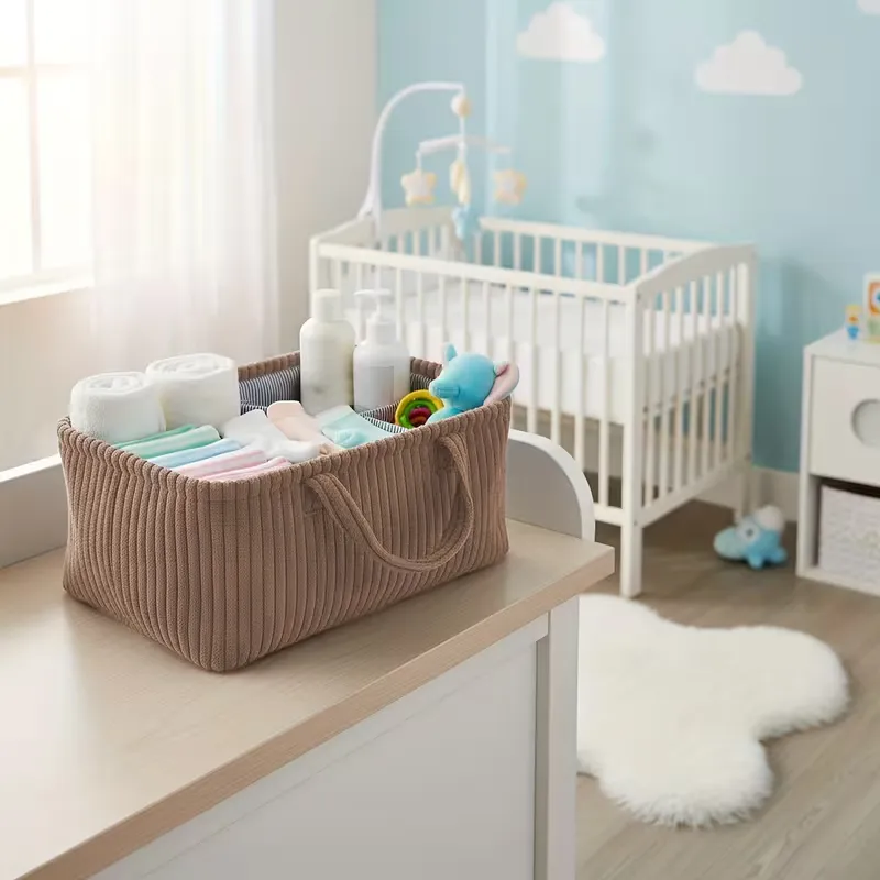 Corduroy Multi-Compartment Storage Basket