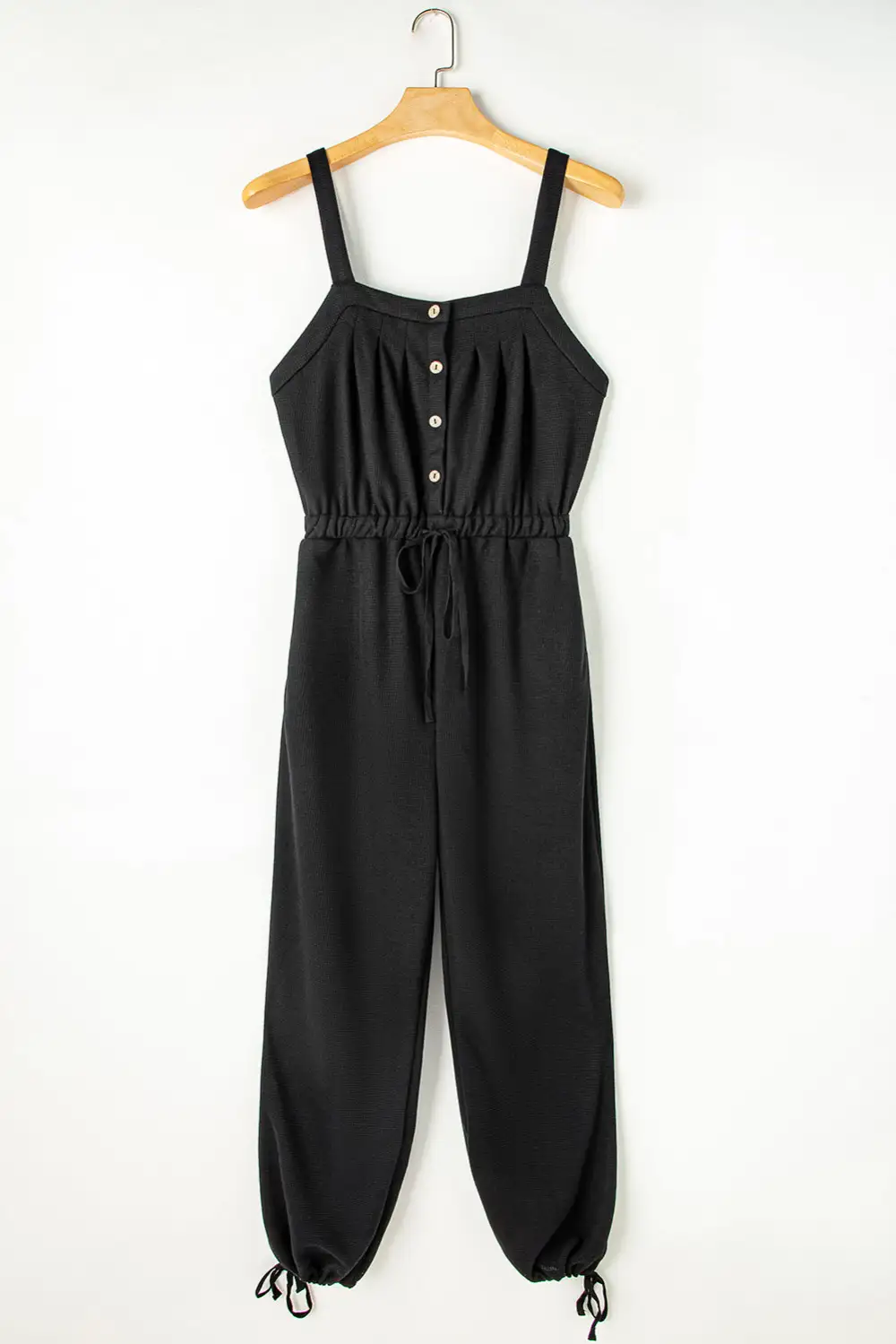 Knotted Straps Button Textured Drawstring Jumpsuit Accessory