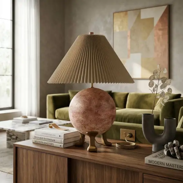 Pleated Linen Cement Table Lamp