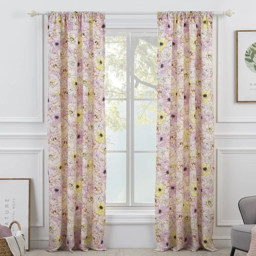 Polyester Watercolor Rod-Pocket Curtain Panel Pair