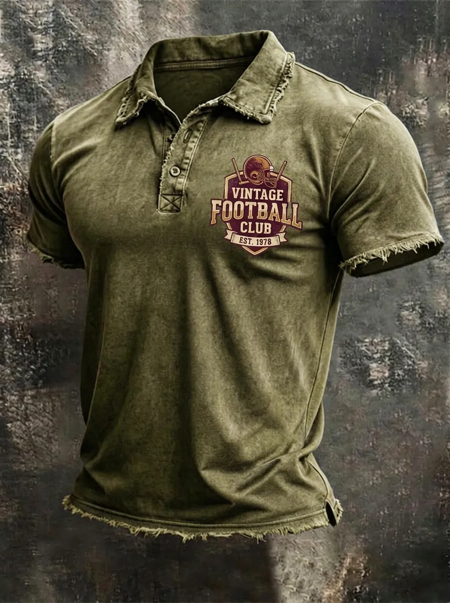 Vintage Football Club Helmet Logo Graphic Polo Shirt