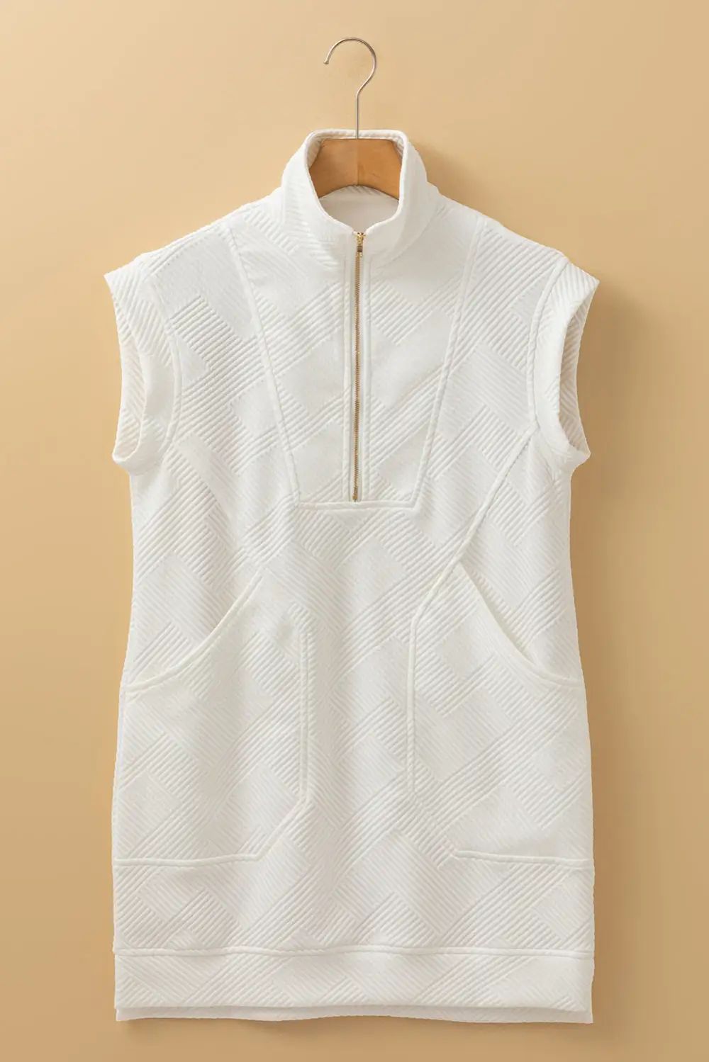 Layer Friendly Textured Zip Front Collared Mini Dress
