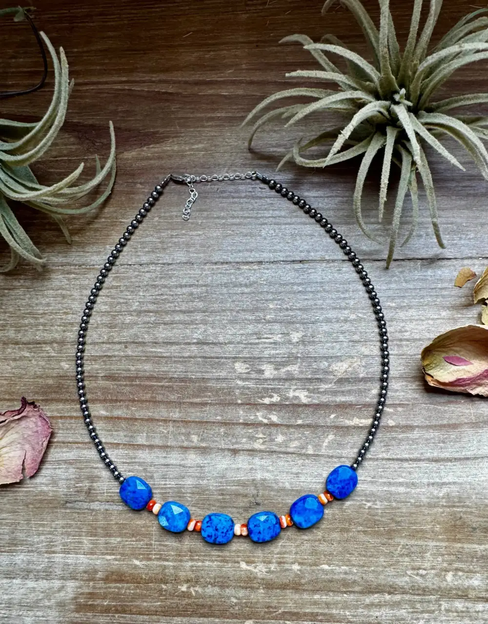 Chain Beaded Adjustable Spiny Oyster Lapis Sterling Silver Choker Necklace
