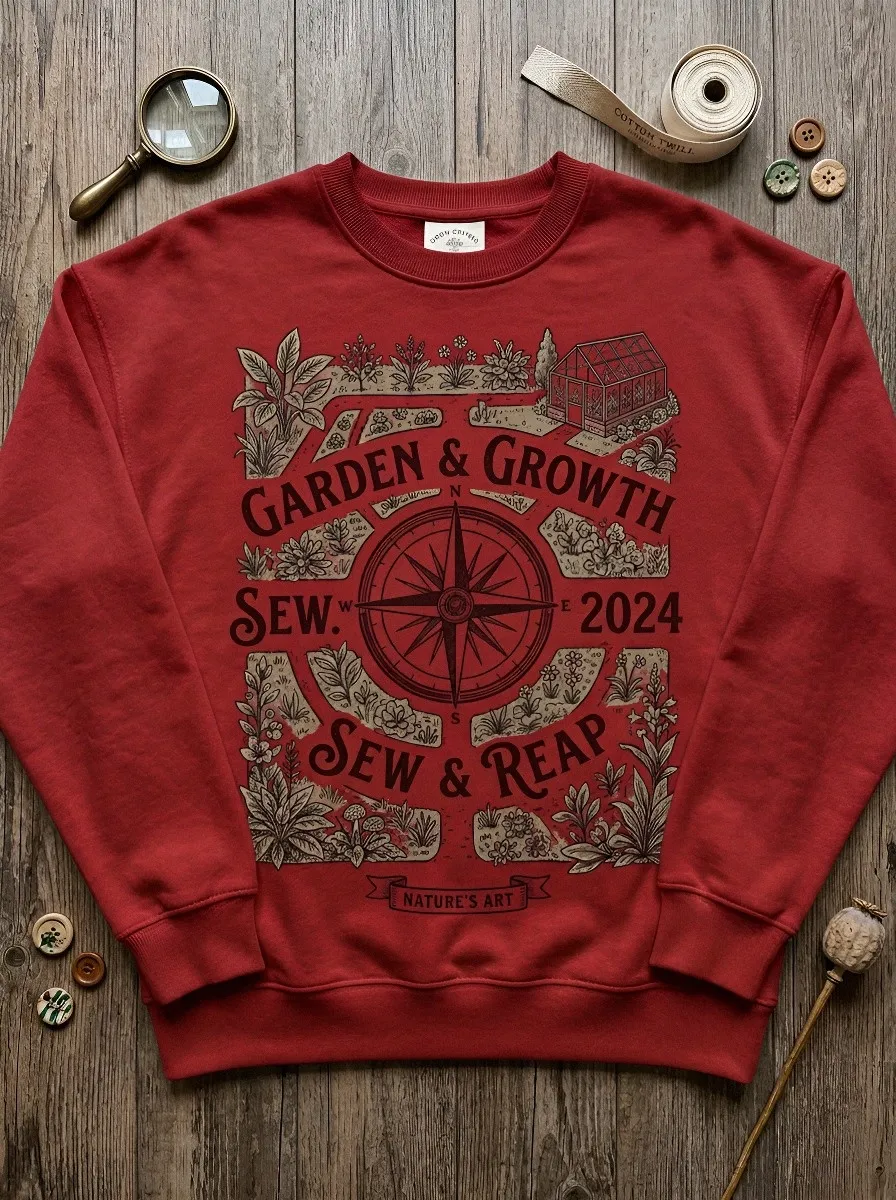 Unisex Garden Lover Compass Botanical Printed Sweatshirt