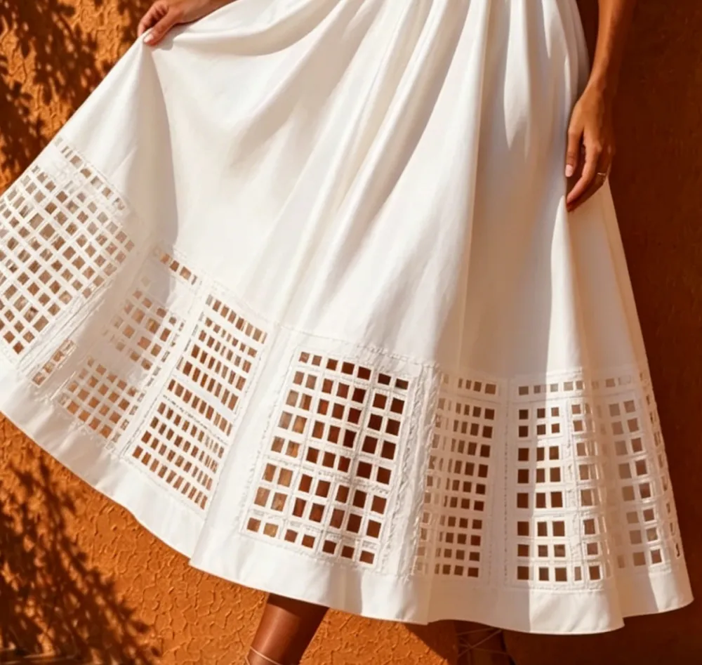 Zariah White Checkered Hollow-Out Dress